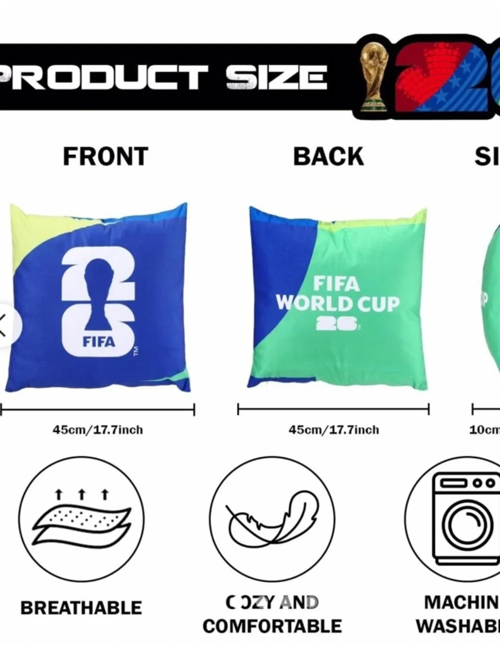 FIFA World Cup 26 Decorative Pillow - Blue & Green